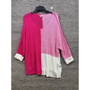 Ee:some Knit Sweater Womens Size Large Pink Colorblock 3/4 Sleeve Pullover